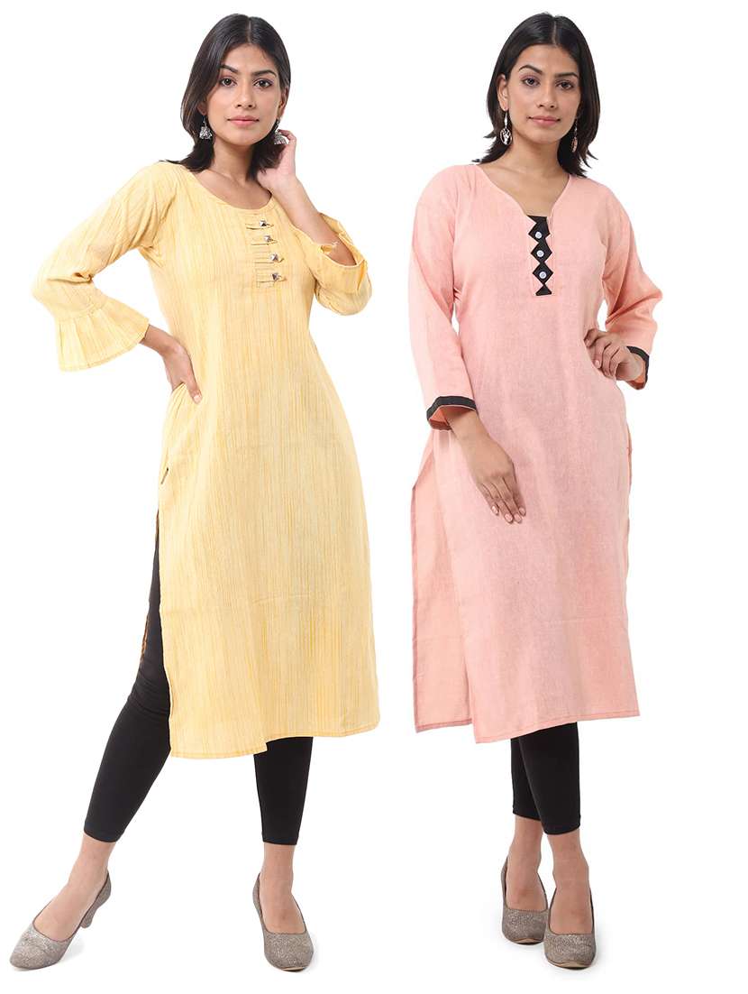 women pack of 2 three quarter sleeve straight kurta