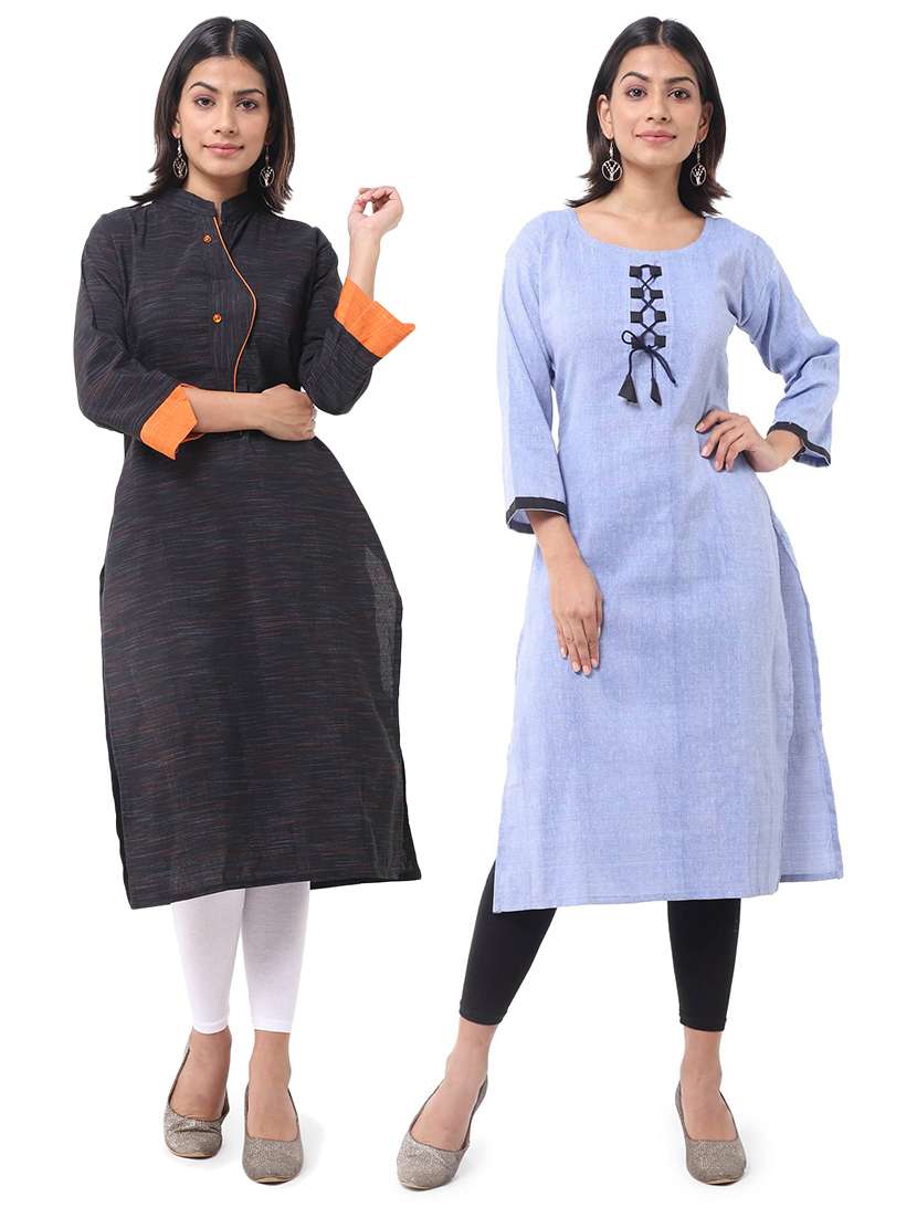 women pack of 2 three quarter sleeve straight kurta