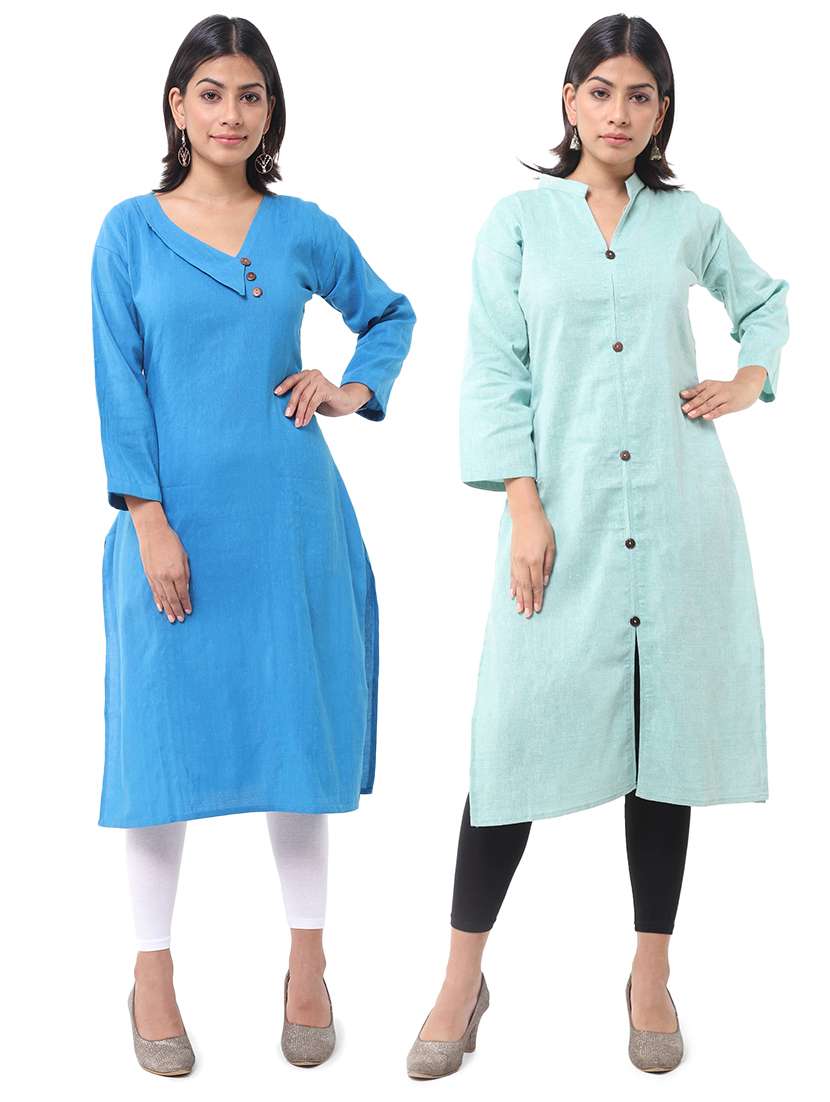 women pack of 2 three quarter sleeve straight kurta