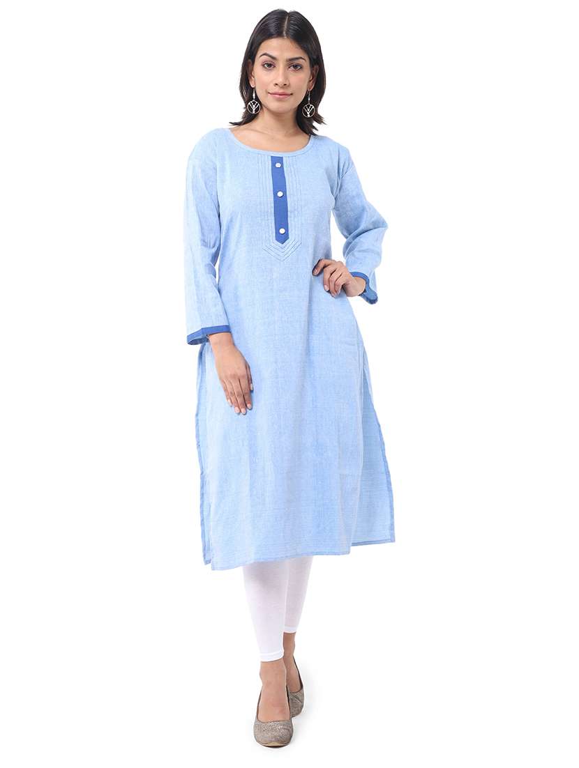 Women Pack Of 2 Solid Three Quarter Sleeves Straight Kurta - 22588646 -  Standard Image - 5