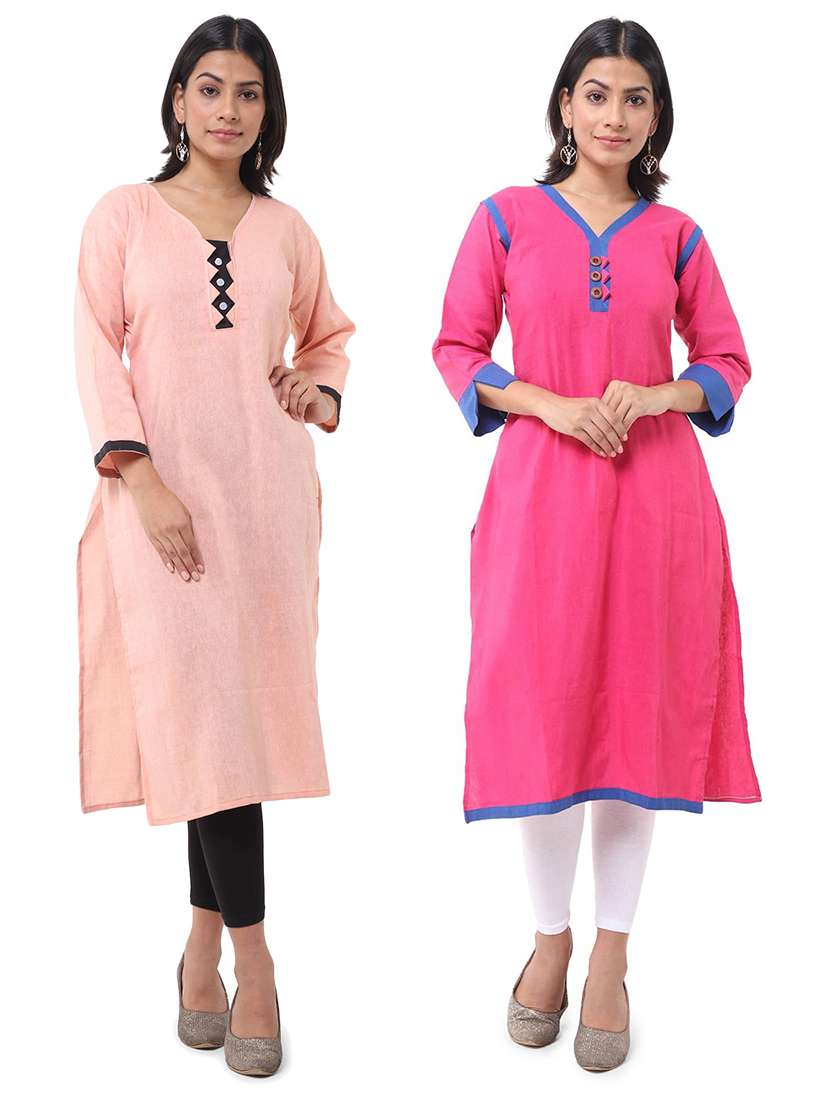 women pack of 2 three quarter sleeve straight kurta