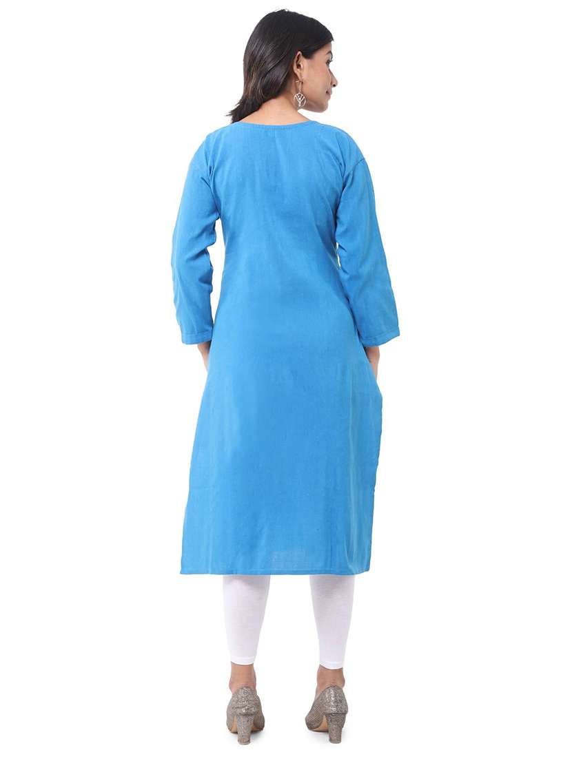 women pack of 2 solid three quarter sleeves straight kurta - 22588650 -  Standard Image - 5