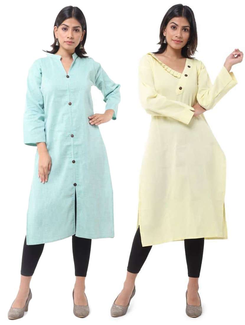 women pack of 2 three quarter sleeve straight kurta