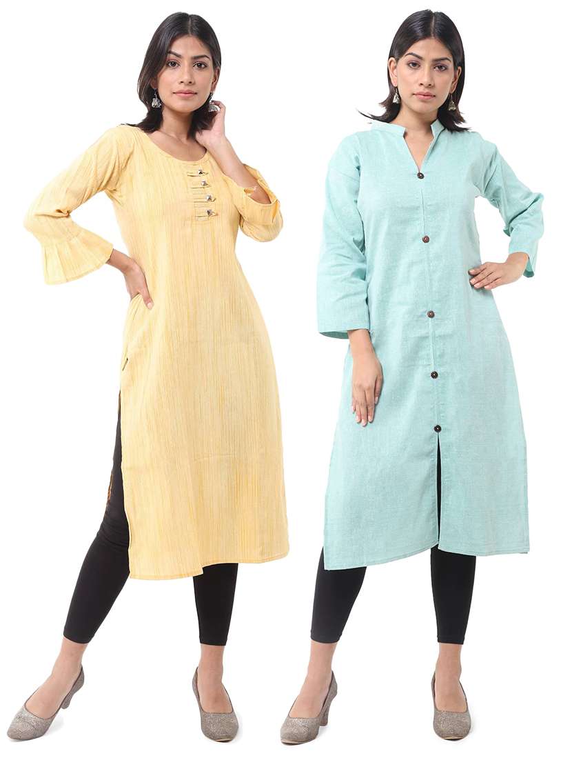 women pack of 2 three quarter sleeve straight kurta