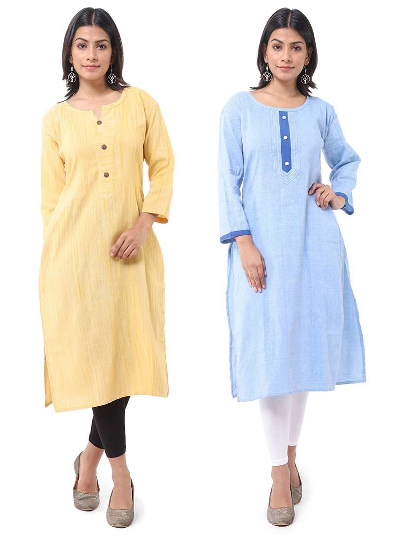 women pack of 2 self design three quarter sleeves straight kurta