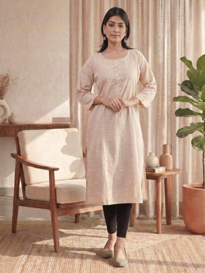women self design three quarter sleeve straight kurta