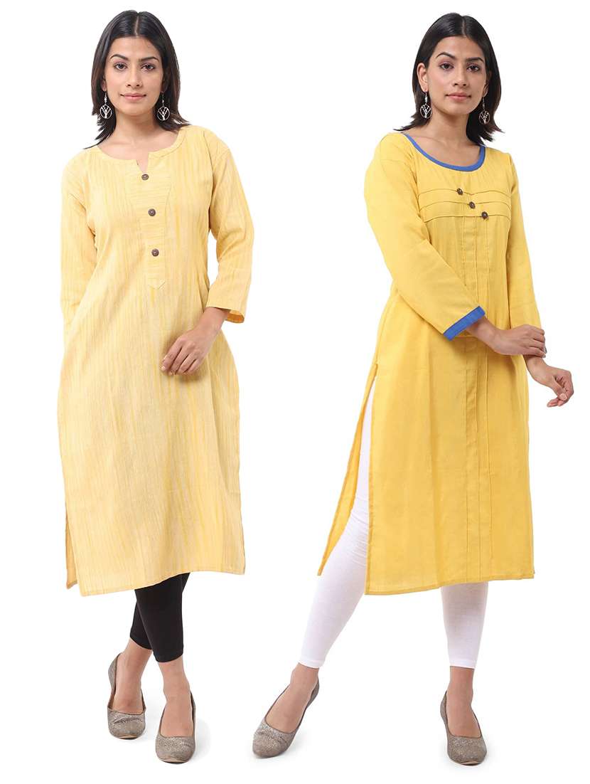 women pack of 2 solid three quarter sleeves straight kurta