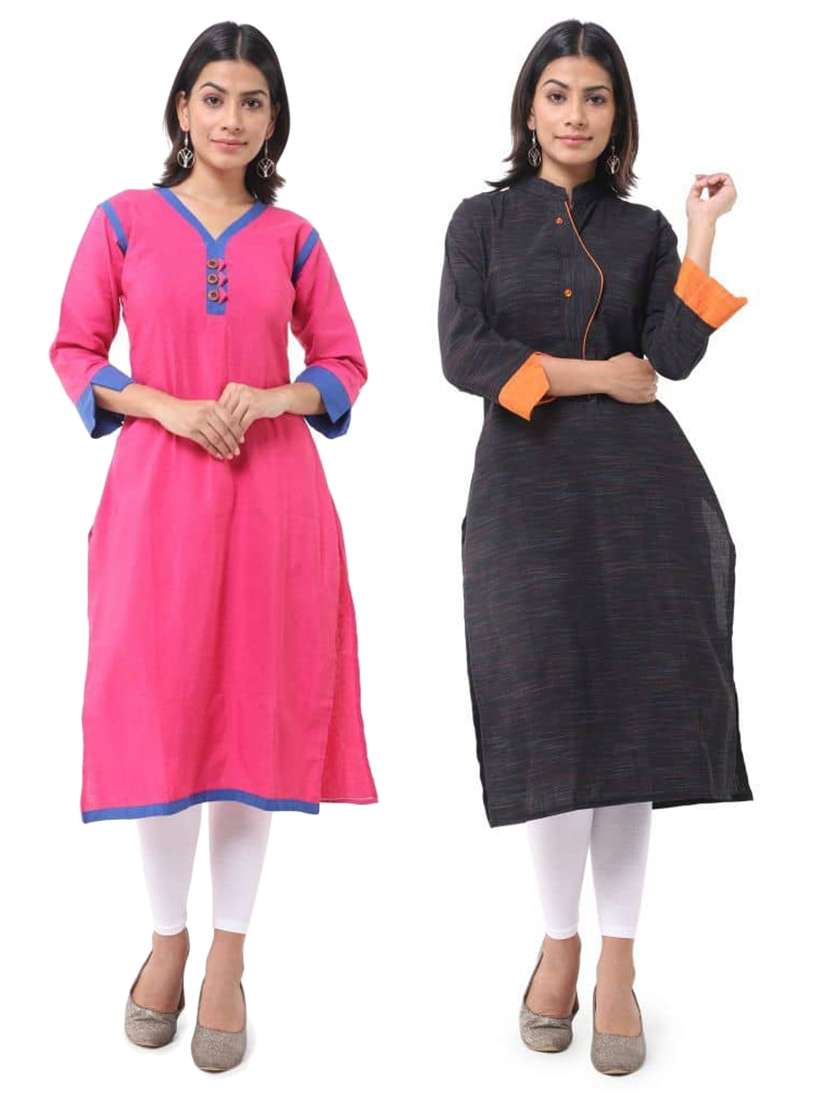 women pack of 2 three quarter sleeve straight kurta