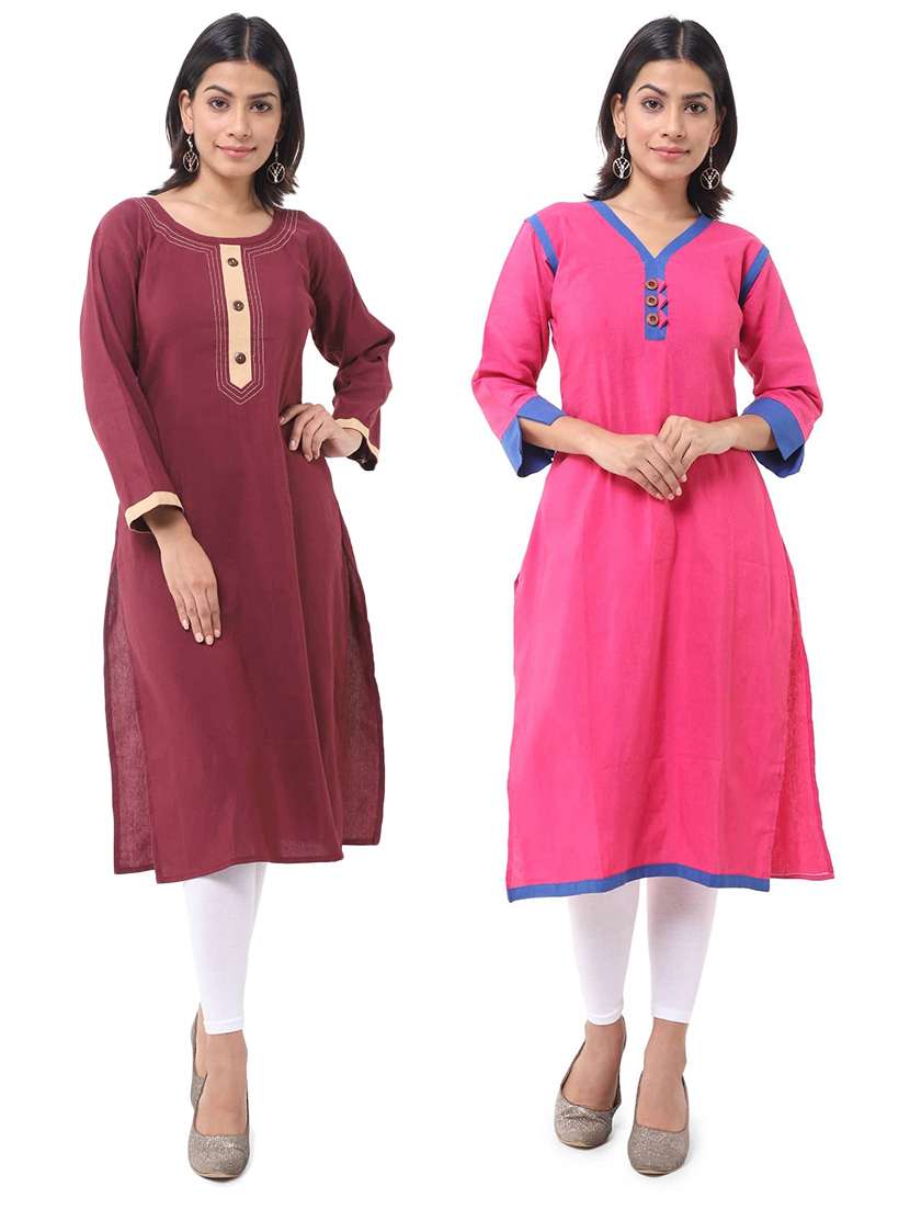 women pack of 2 three quarter sleeve straight kurta