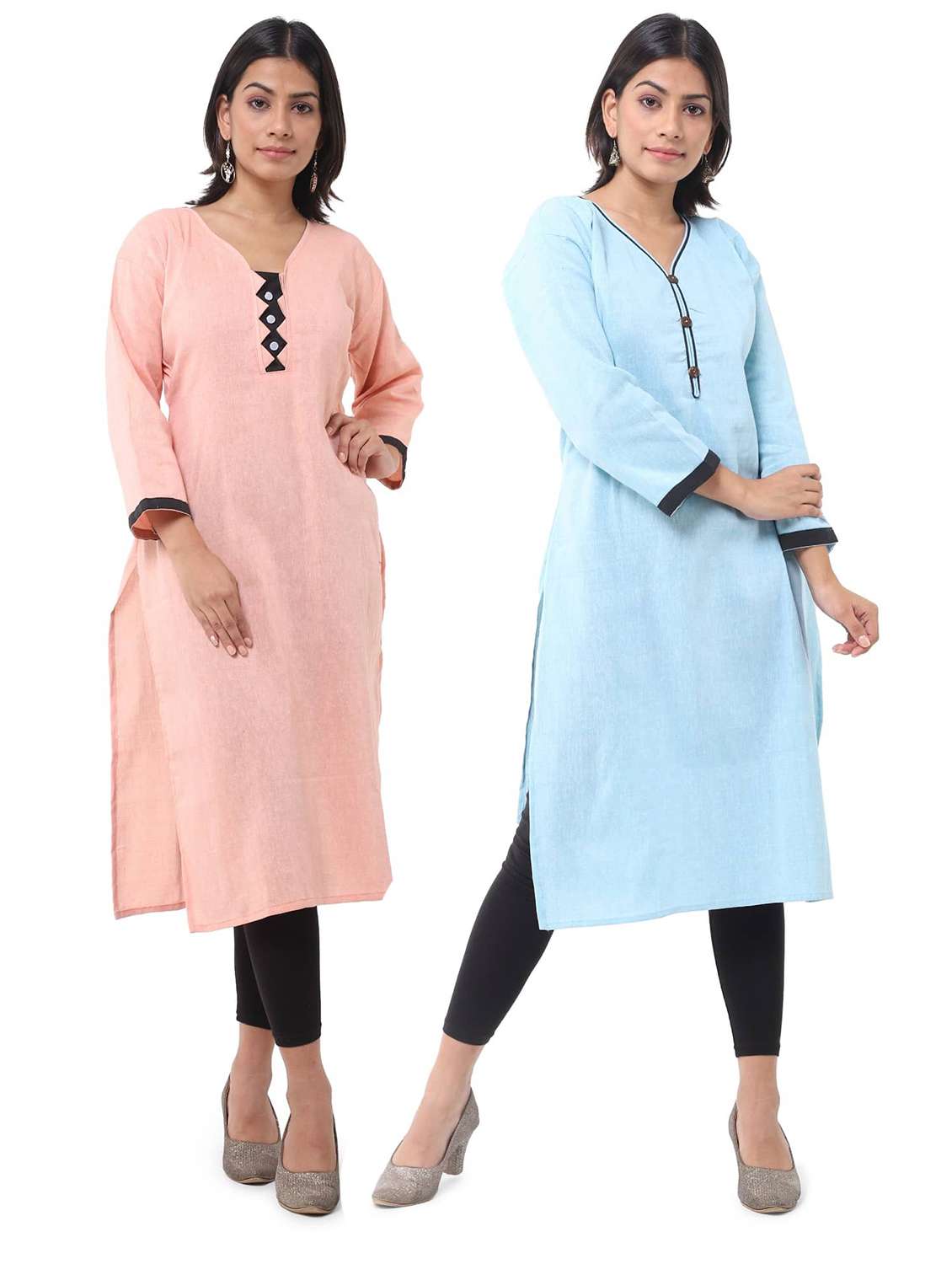 women pack of 2 three quarter sleeve straight kurta