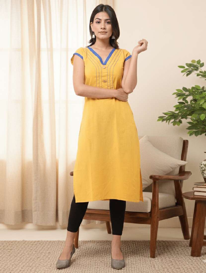women solid v neck straight kurta