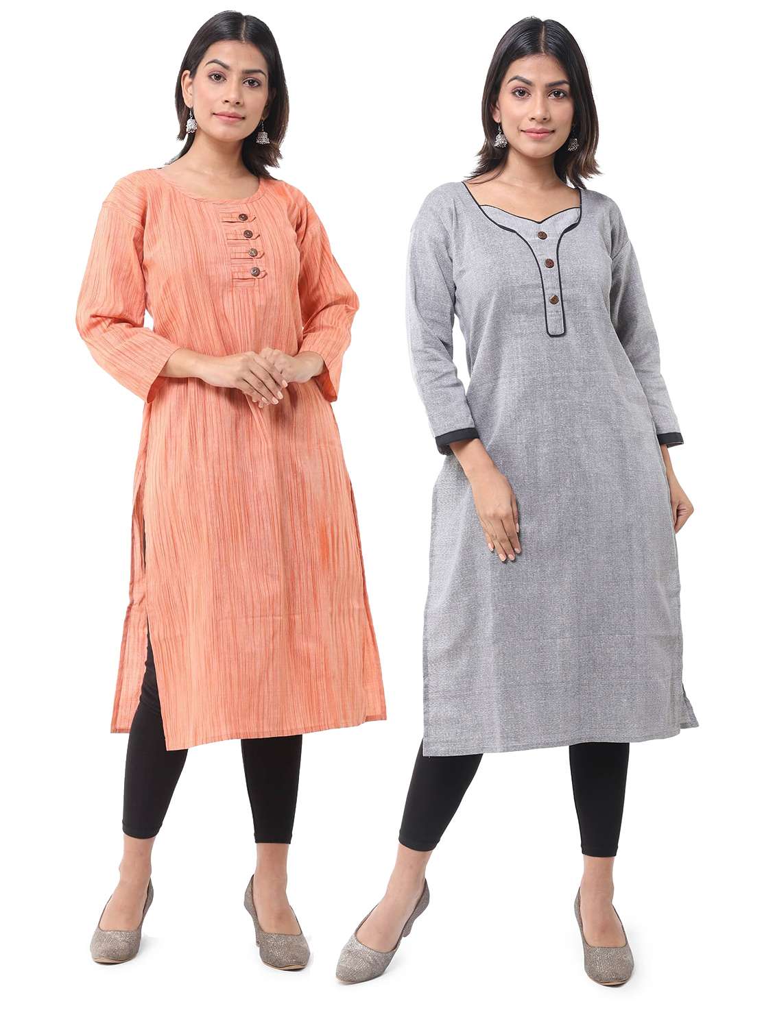 women pack of 2 solid three quarter sleeves straight kurta