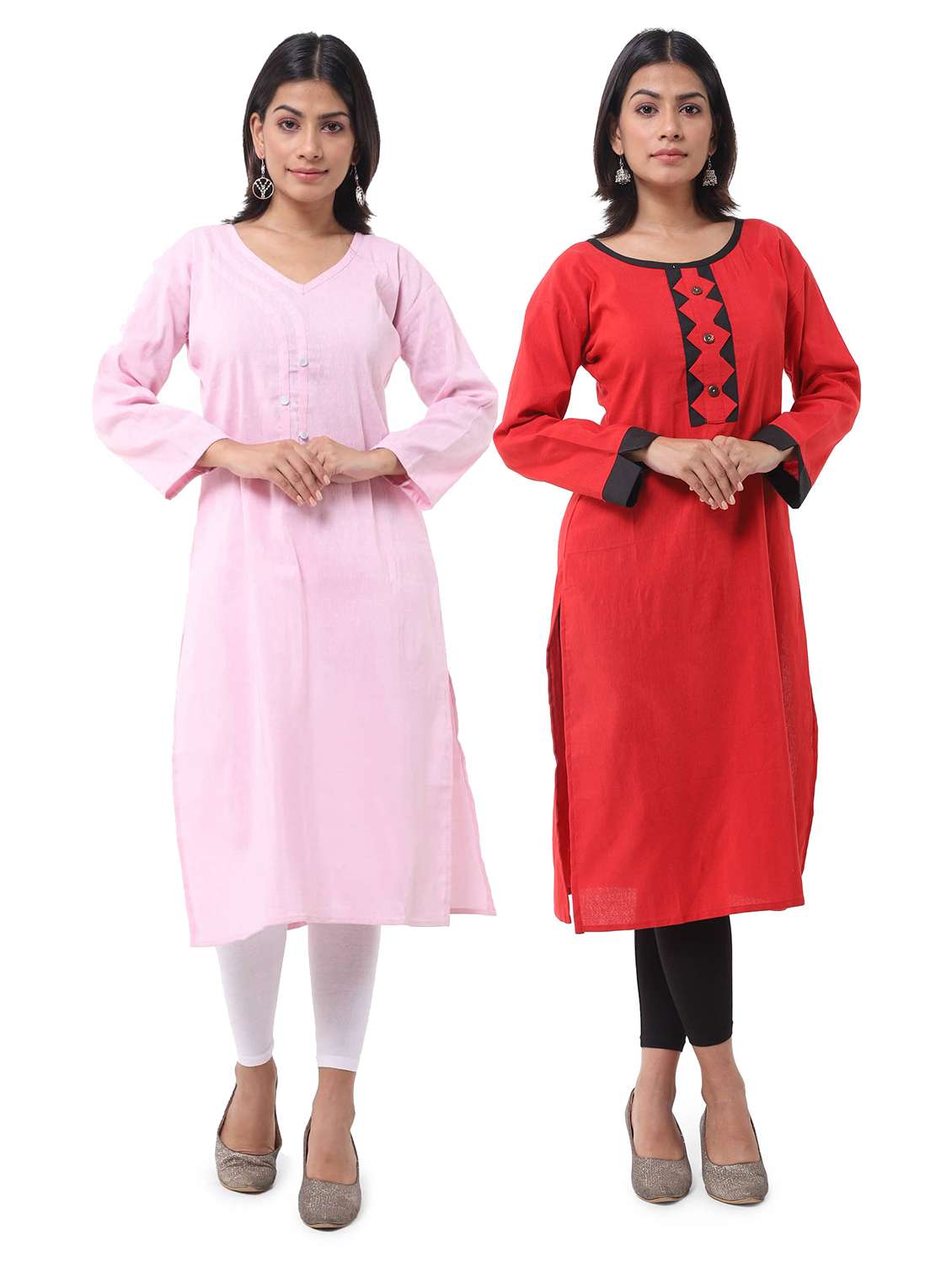 women pack of 2 solid three quarter sleeves straight kurta