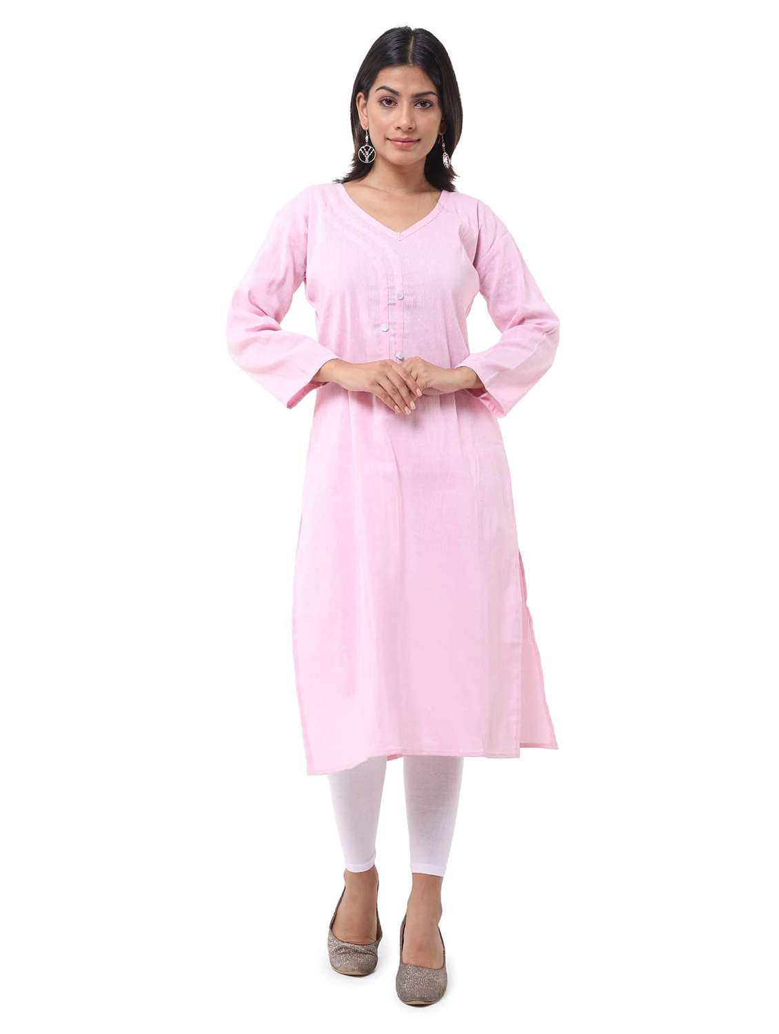Women Pack Of 2 Solid Three Quarter Sleeves Straight Kurta - 22588715 -  Standard Image - 3