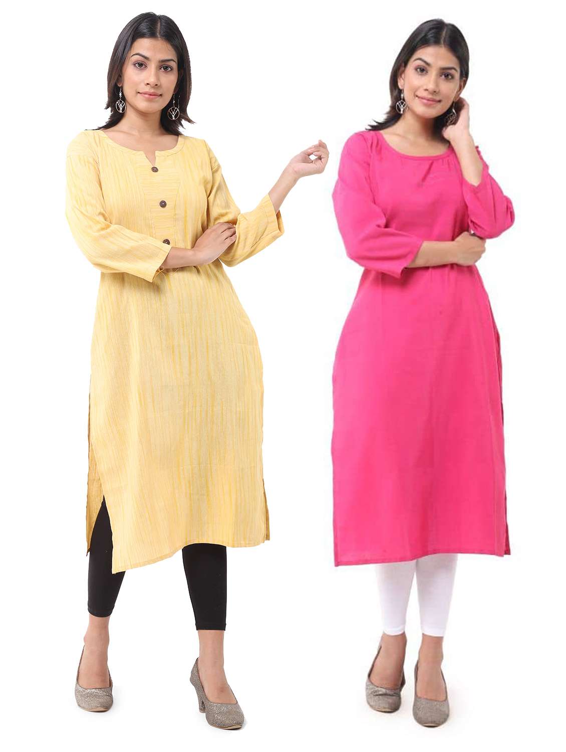 women pack of 2 three quarter sleeve straight kurta