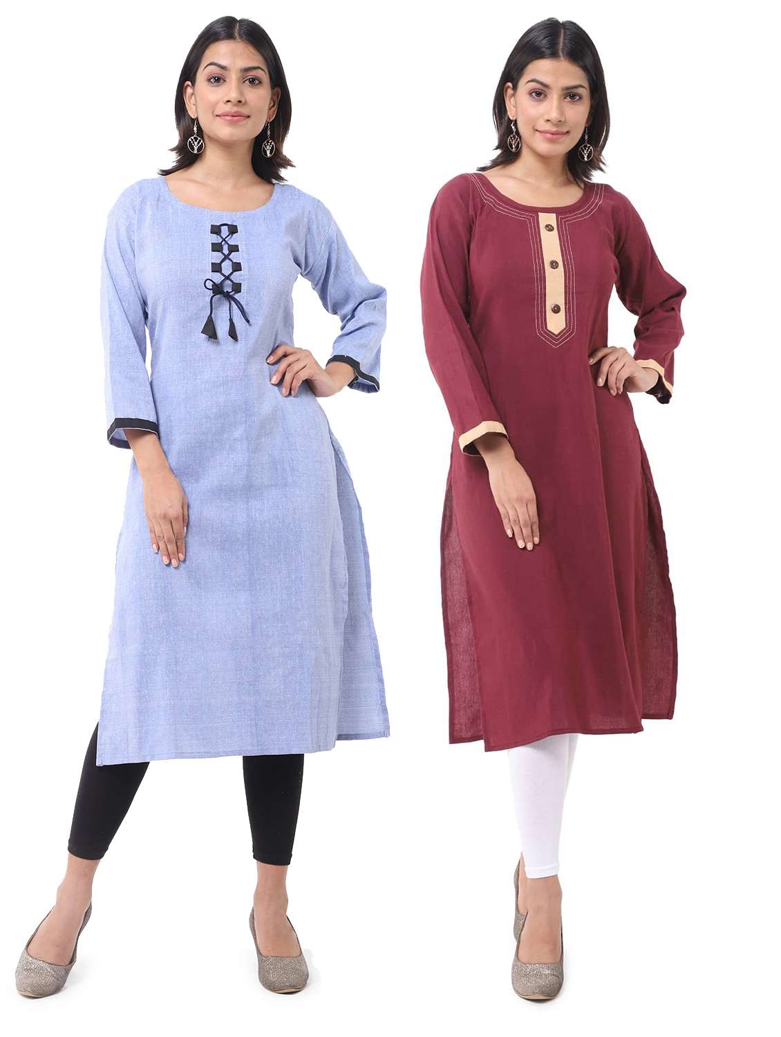 women pack of 2 three quarter sleeve straight kurta