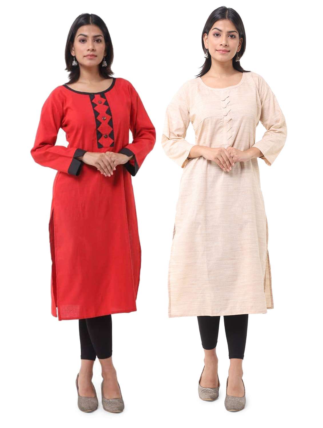 women pack of 2 three quarter sleeve straight kurta