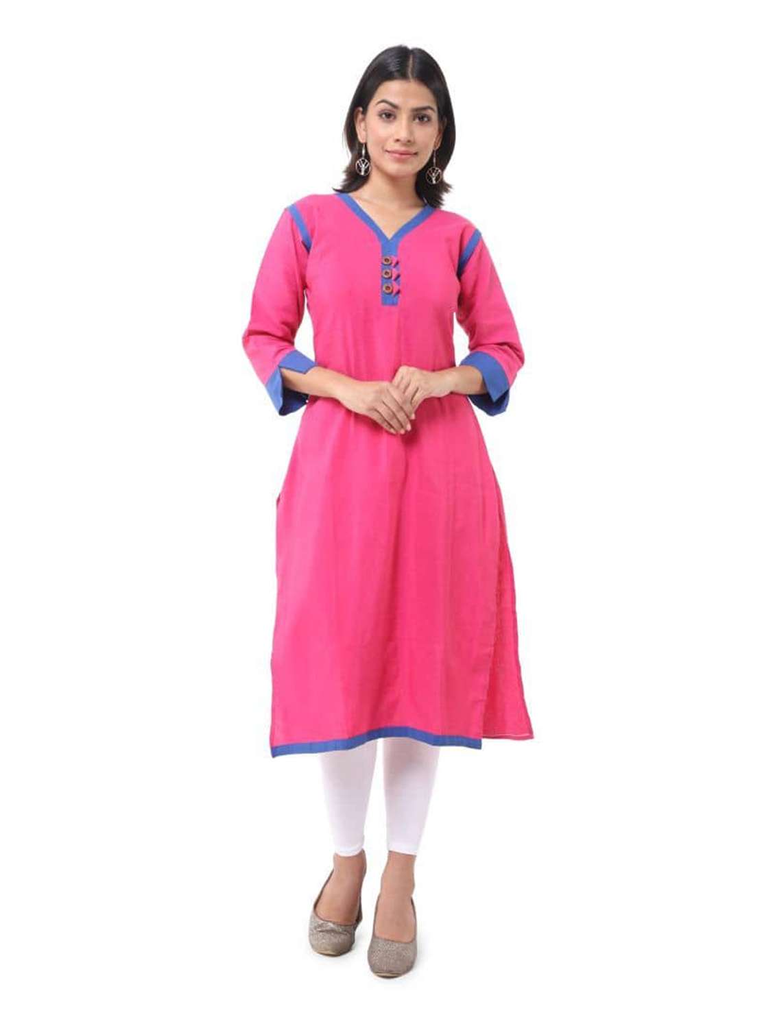 Women Pack Of 2 Solid Three Quarter Sleeves Straight Kurta - 22588733 -  Standard Image - 3