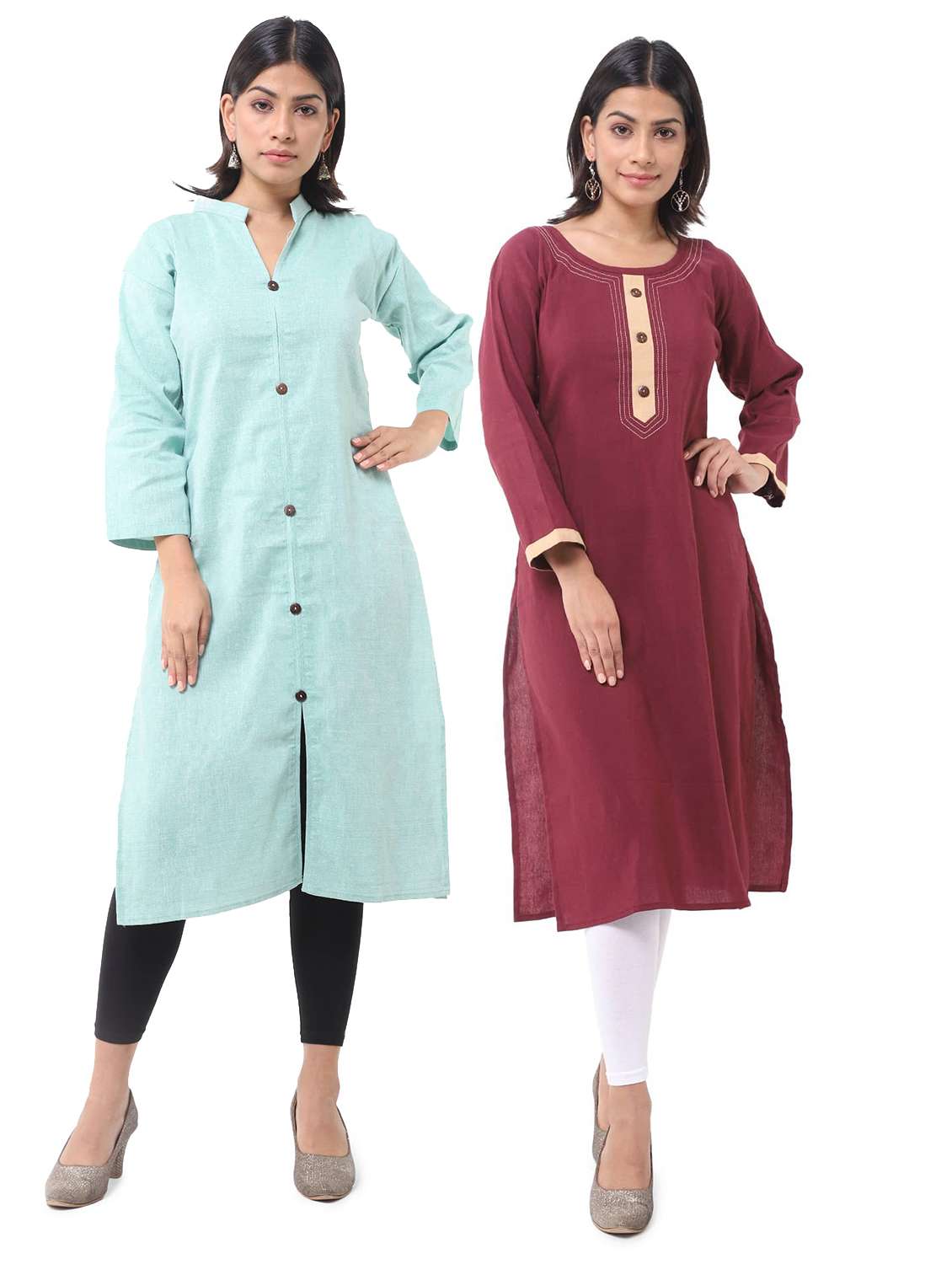 women pack of 2 three quarter sleeve straight kurta