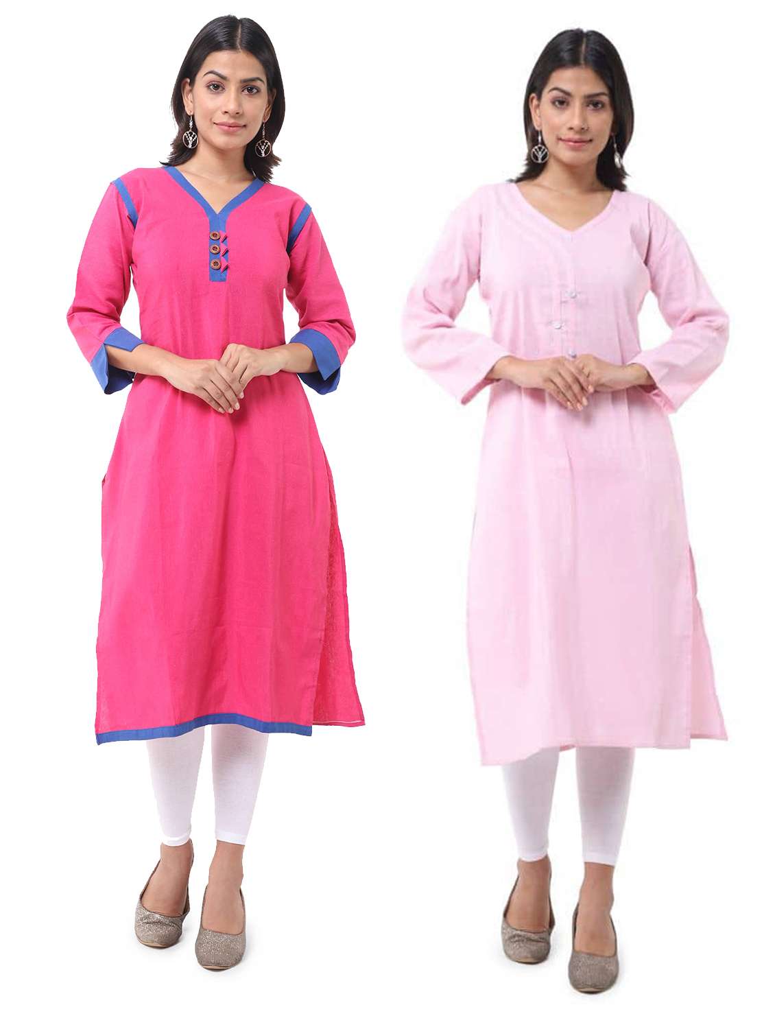 women pack of 2 three quarter sleeve straight kurta