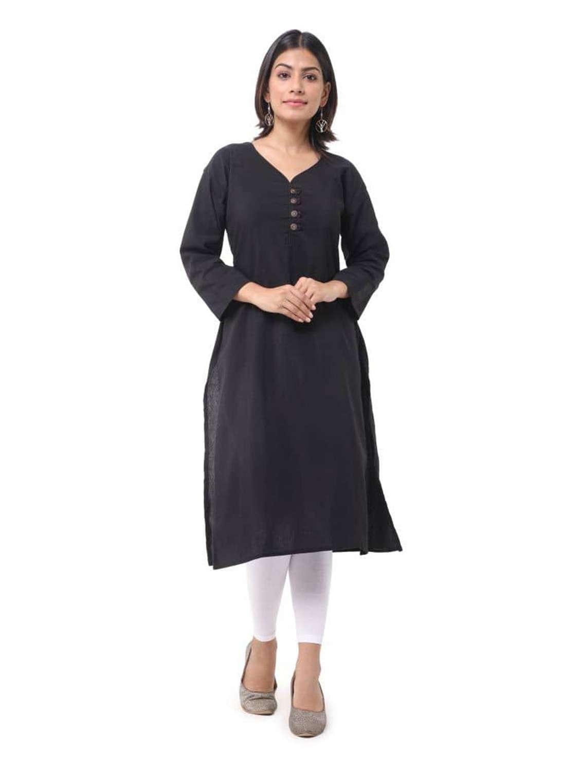 women pack of 2 solid three quarter sleeves straight kurta - 22588750 -  Standard Image - 3