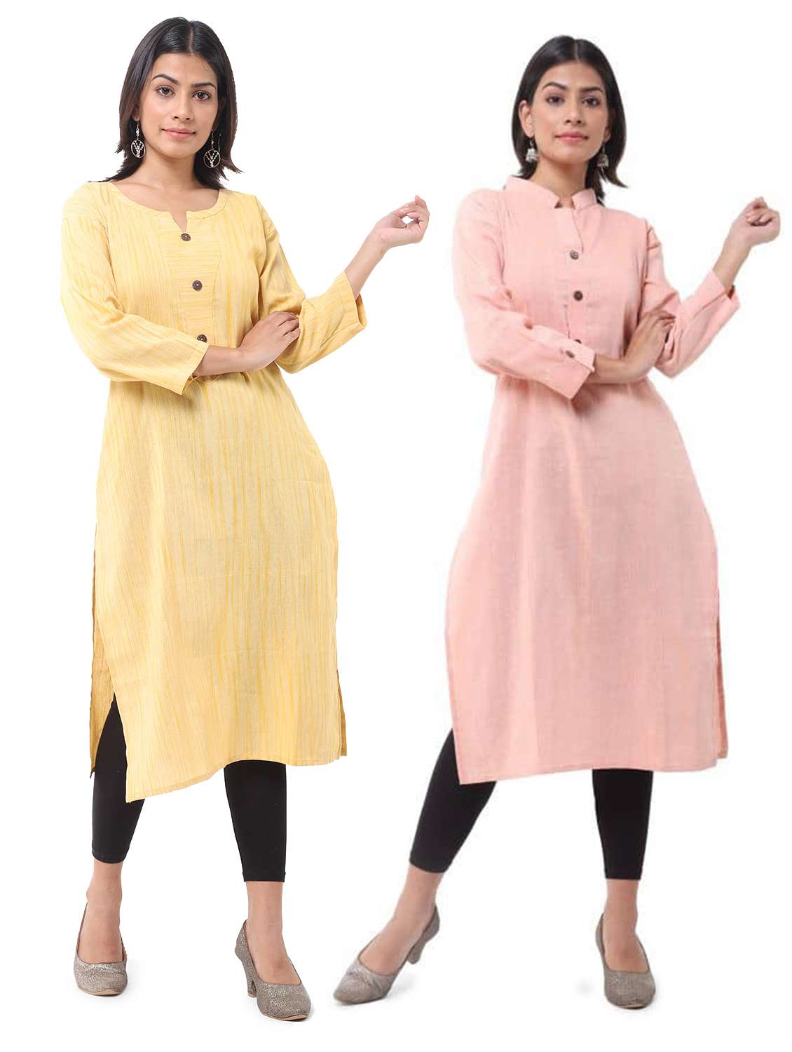 women pack of 2 solid three quarter sleeves straight kurta