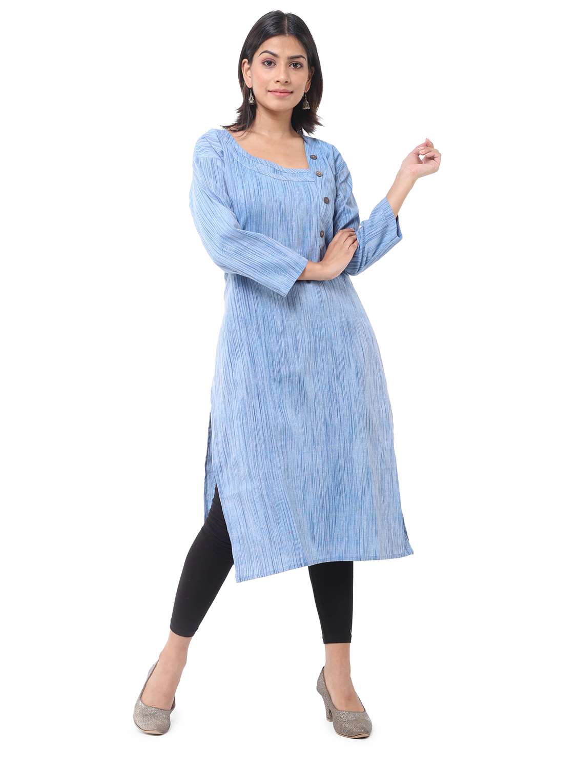 women pack of 2 solid three quarter sleeves straight kurta - 22588754 -  Standard Image - 3