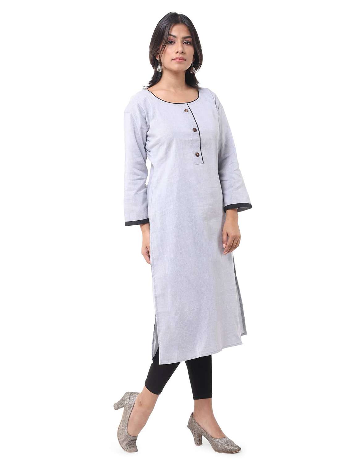 women pack of 2 solid three quarter sleeves straight kurta - 22588757 -  Standard Image - 3
