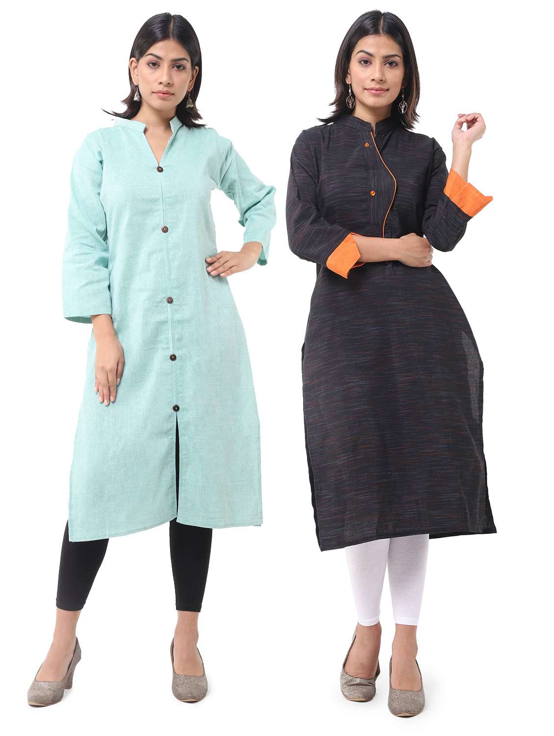 women pack of 2 solid three quarter sleeves straight kurta
