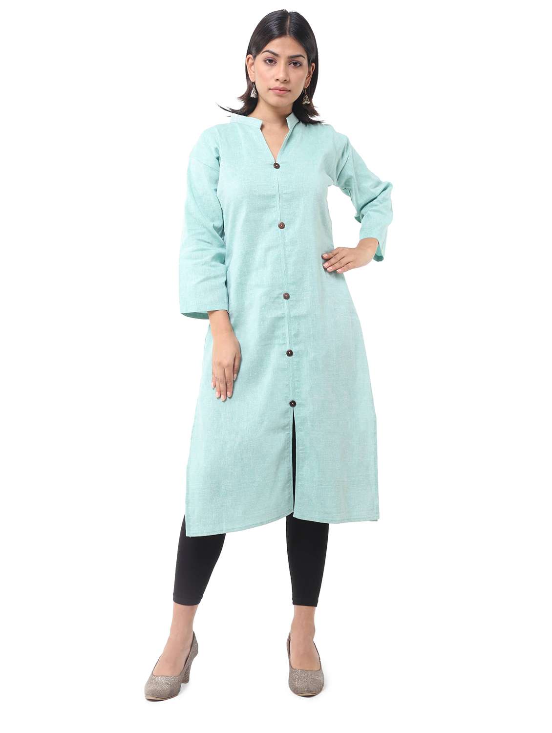 women pack of 2 solid three quarter sleeves straight kurta - 22588760 -  Standard Image - 3