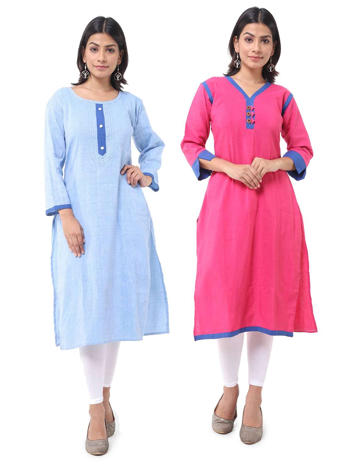 women pack of 2 three quarter sleeve straight kurta