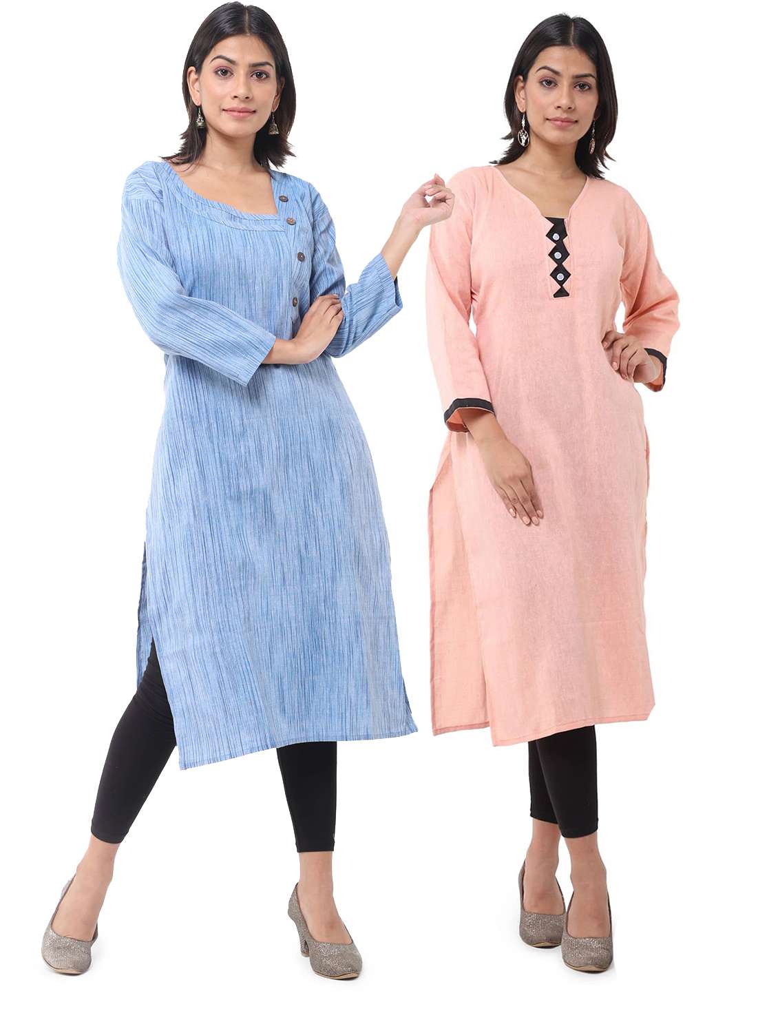 women pack of 2 solid three quarter sleeves straight kurta