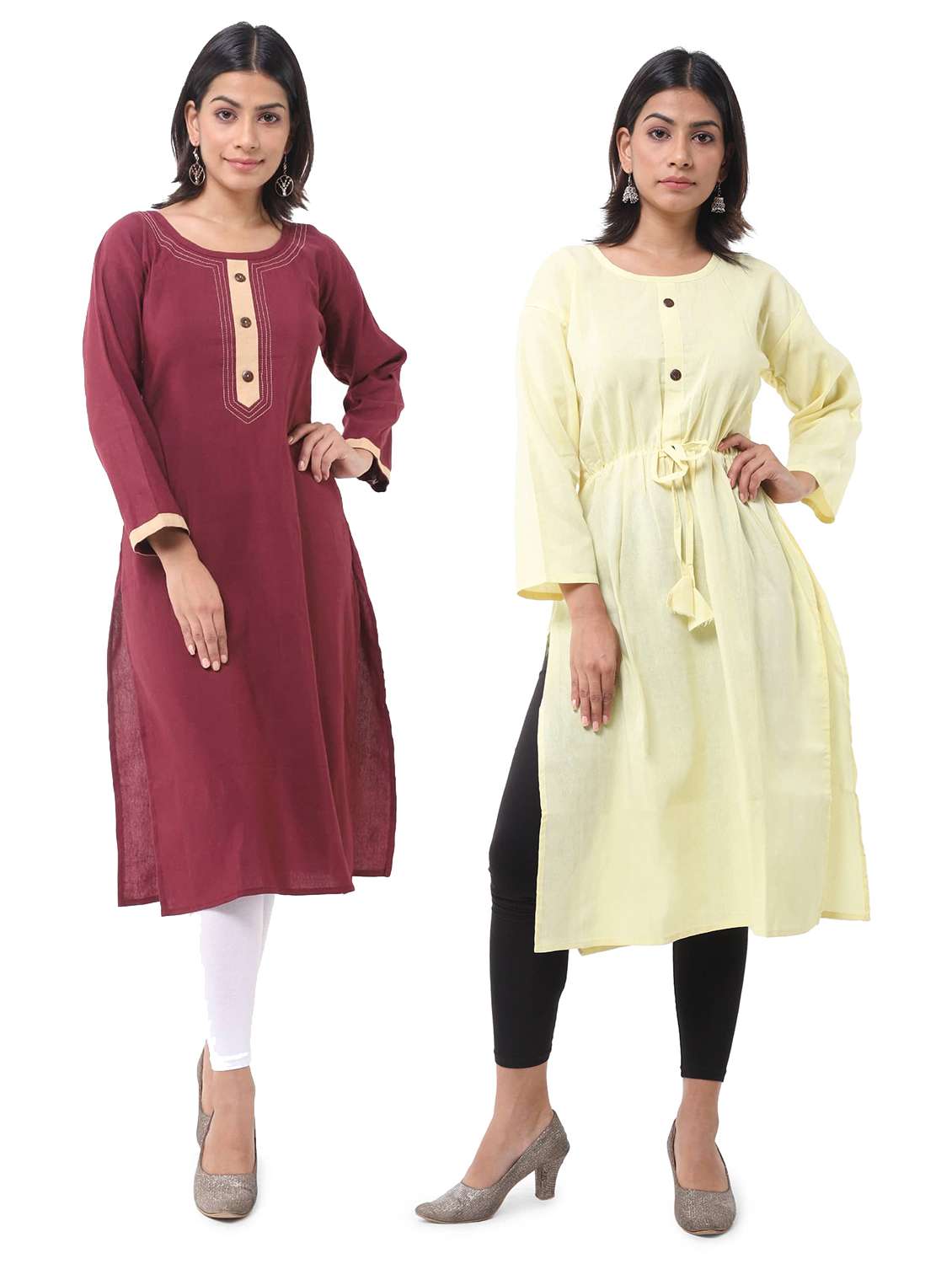 women pack of 2 long sleeve straight kurta