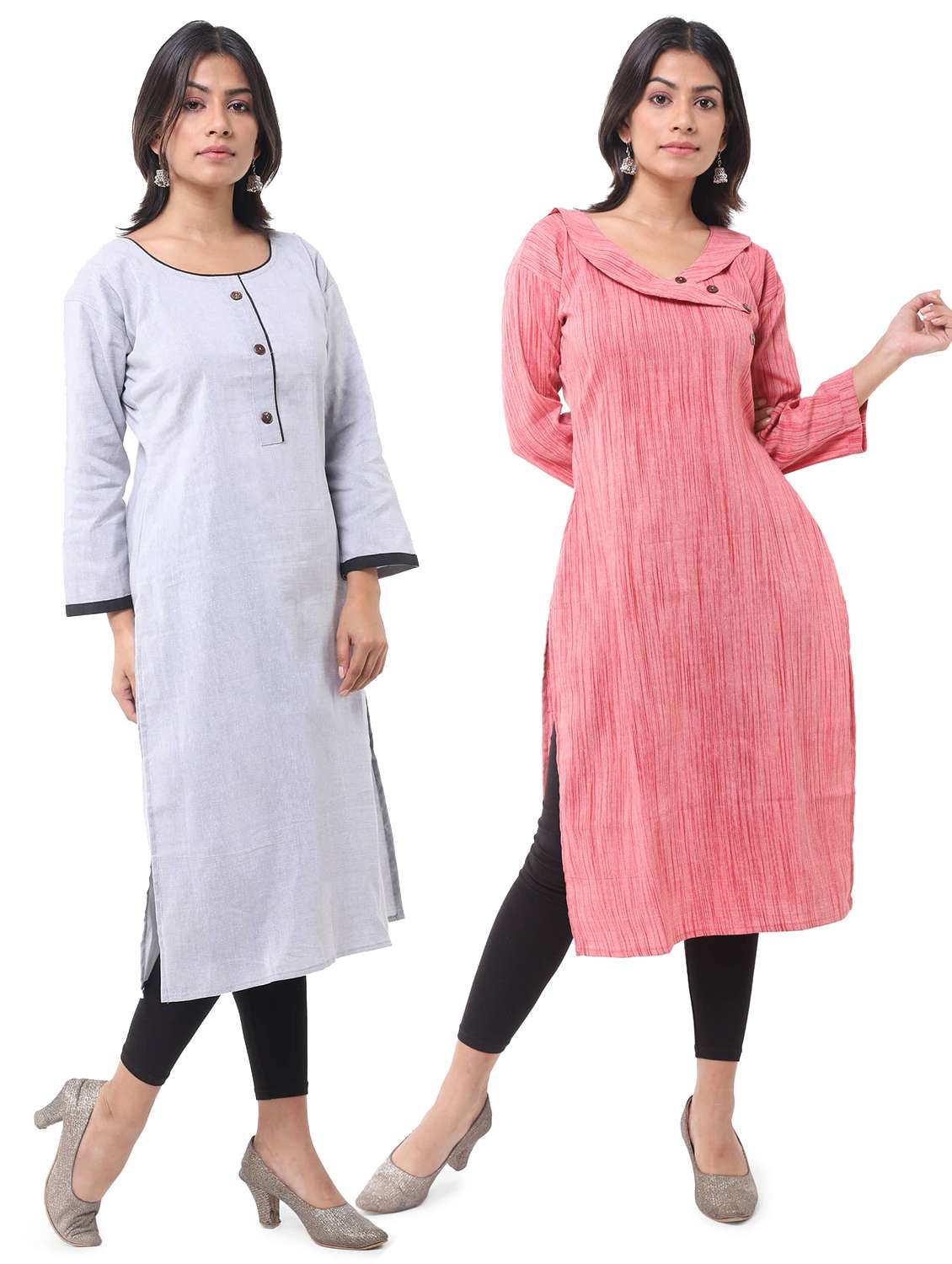 women pack of 2 self design three quarter sleeves straight kurta