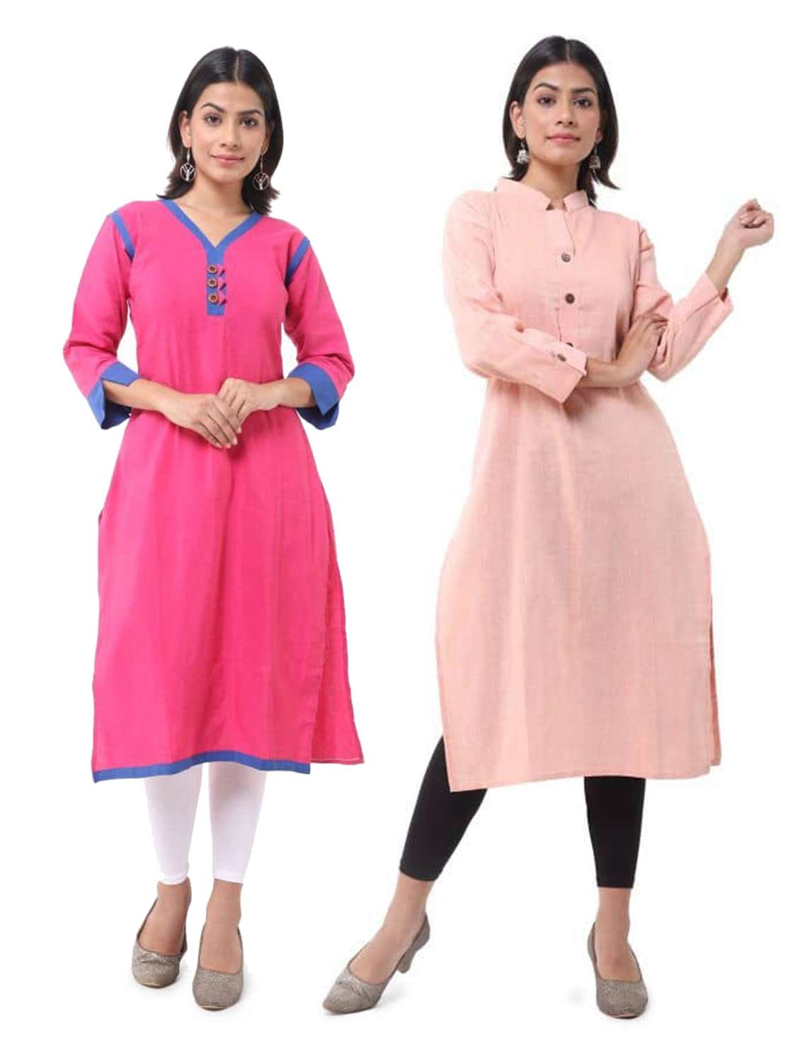 women pack of 2 solid three quarter sleeves straight kurta