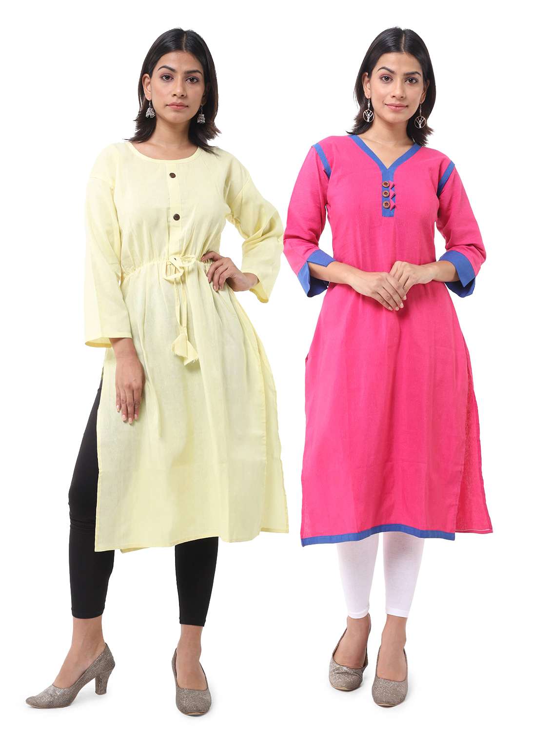 women pack of 2 three quarter sleeve straight kurta