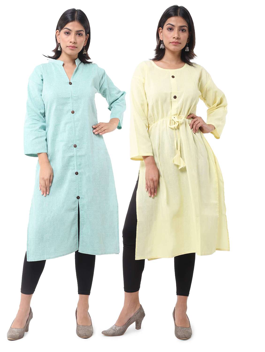 women pack of 2 three quarter sleeve straight kurta