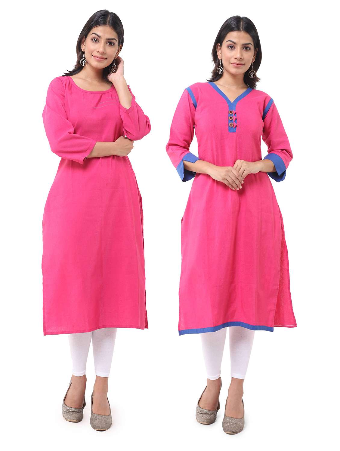 women pack of 2 solid three quarter sleeves straight kurta