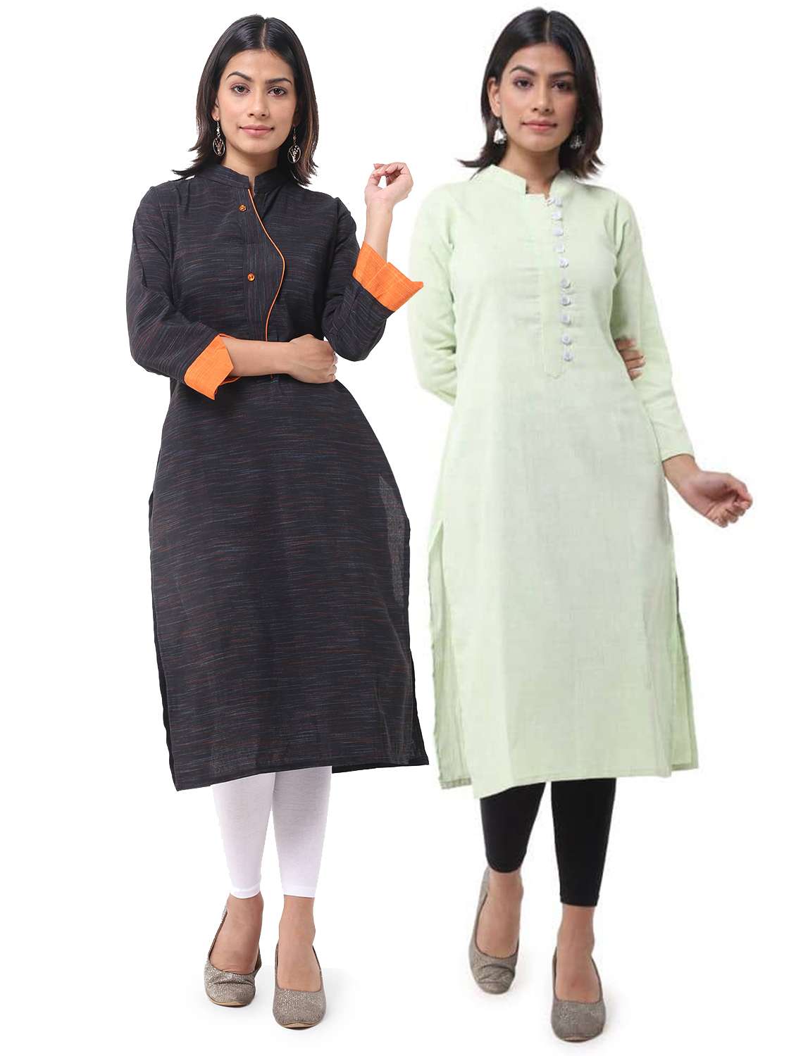 women pack of 2 three quarter sleeve straight kurta