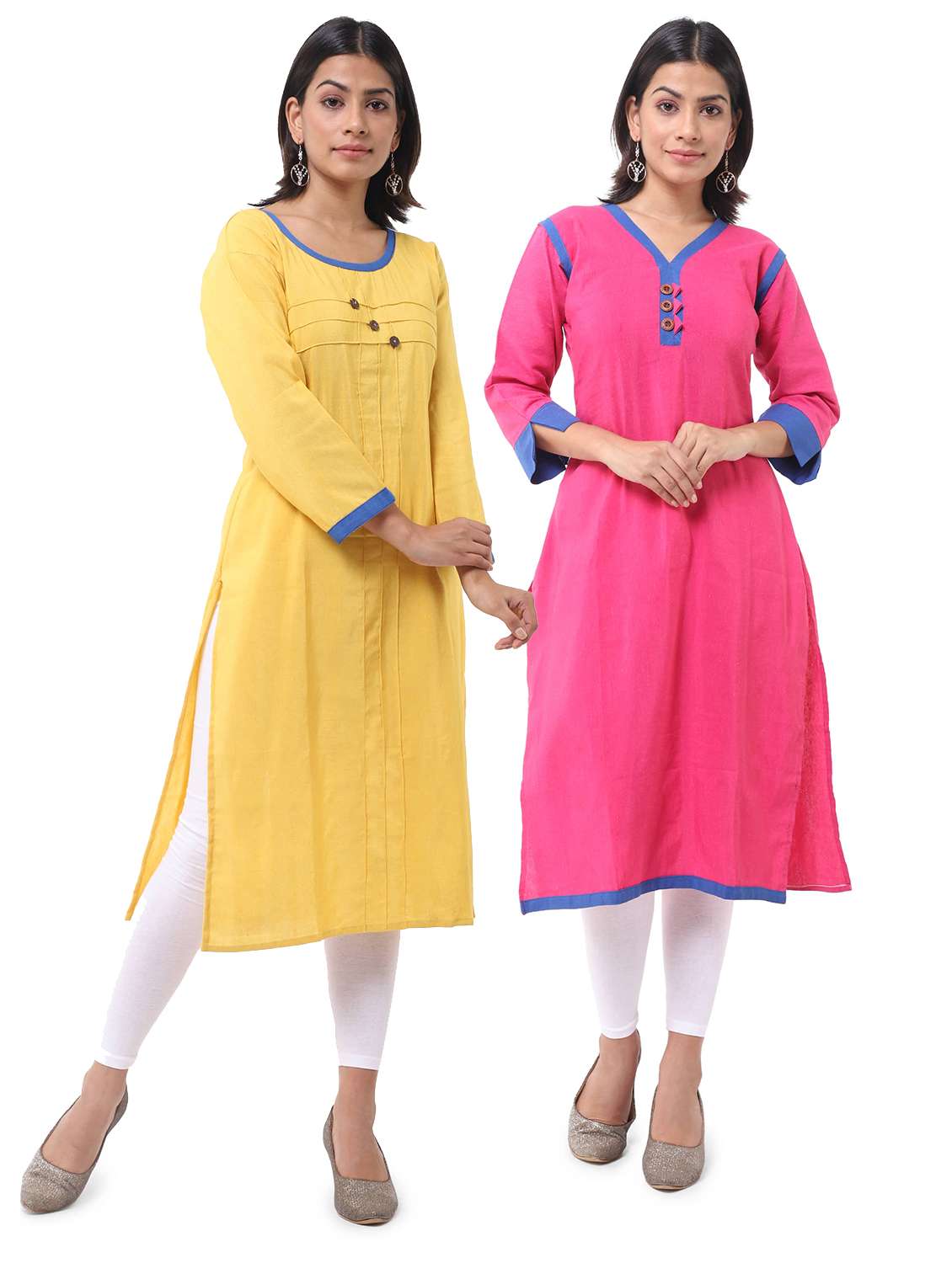 women pack of 2 three quarter sleeve straight kurta