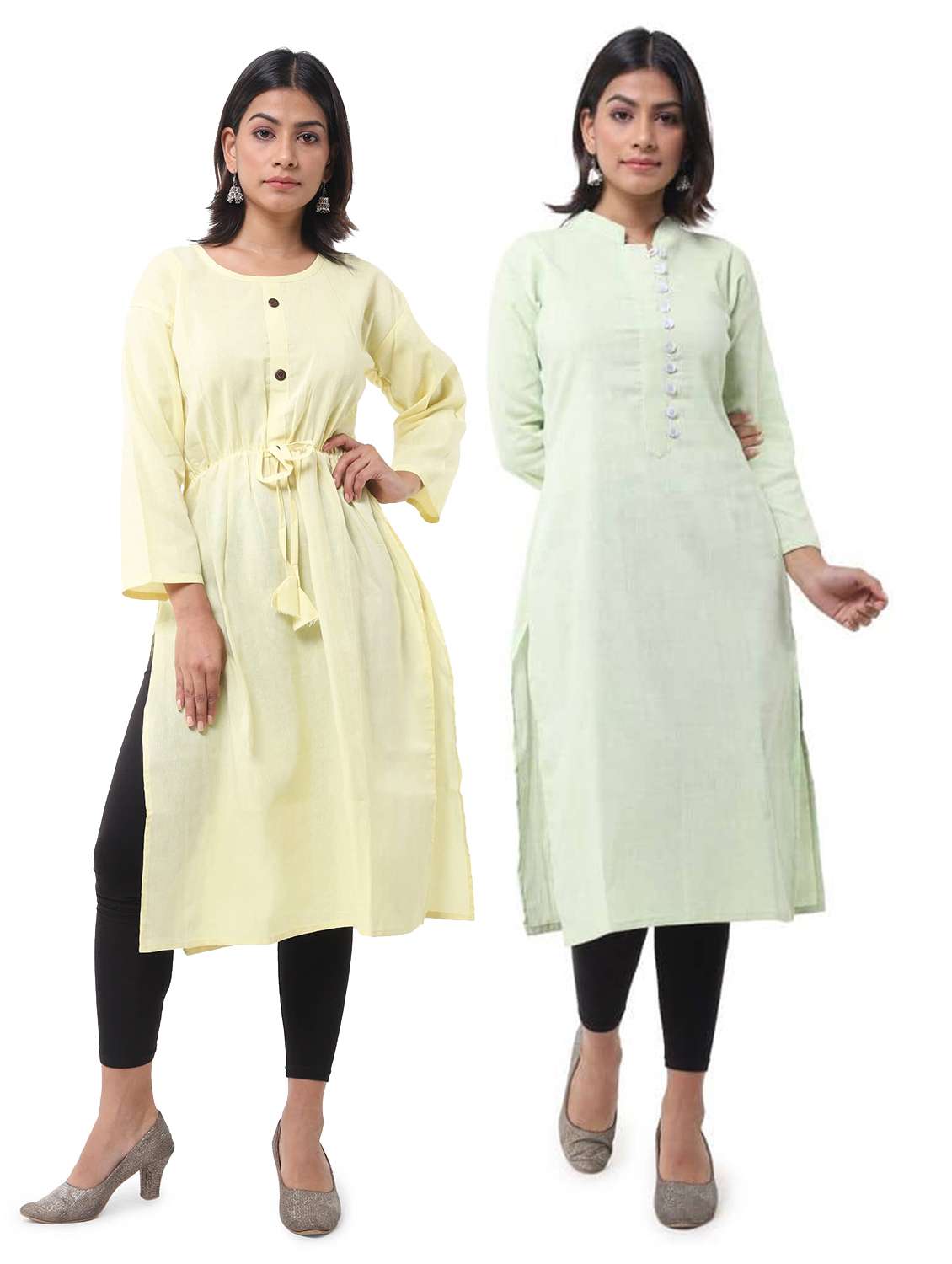 women pack of 2 three quarter sleeve straight kurta