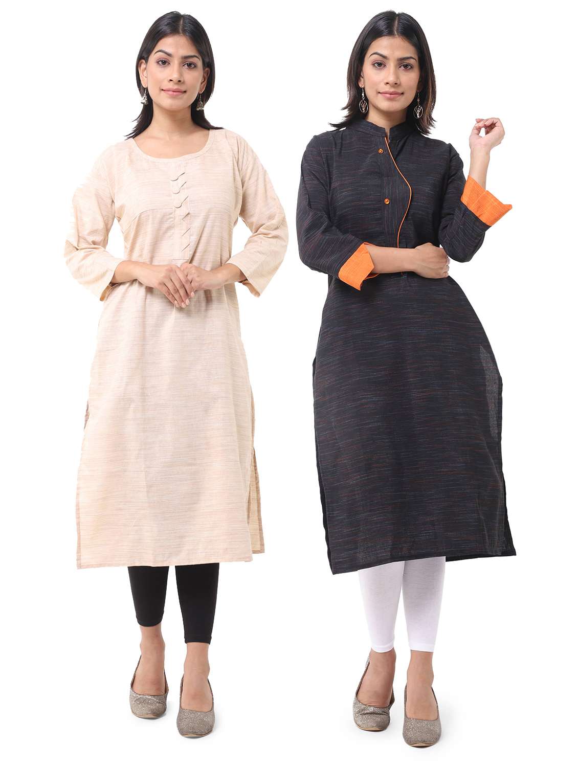 women pack of 2 three quarter sleeve straight kurta
