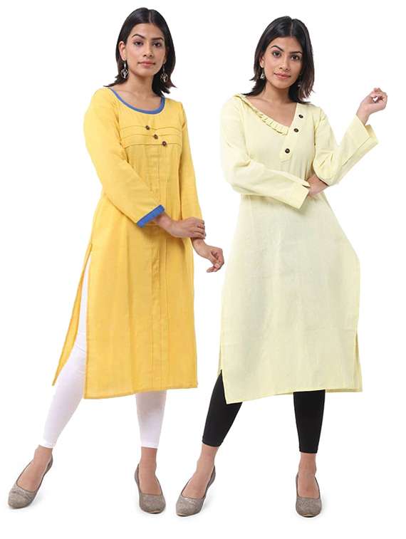 women pack of 2 solid three quarter sleeves straight kurta
