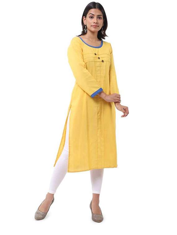 women pack of 2 solid three quarter sleeves straight kurta - 22588821 -  Standard Image - 3
