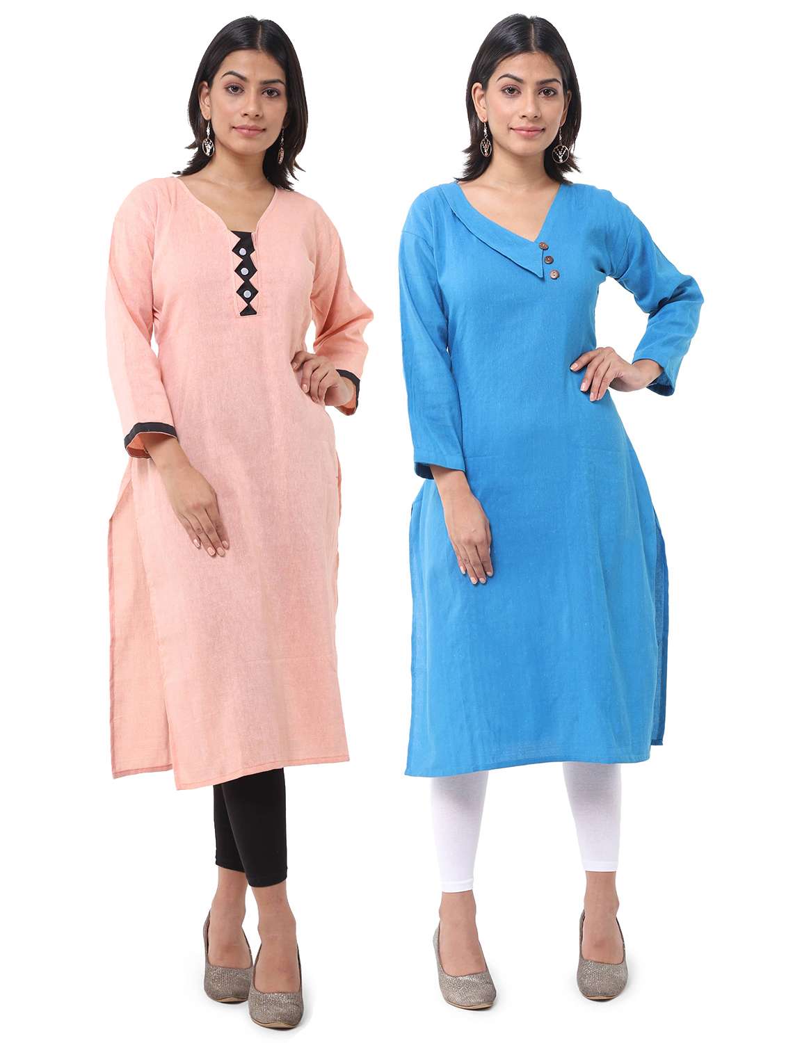 women pack of 2 three quarter sleeve straight kurta