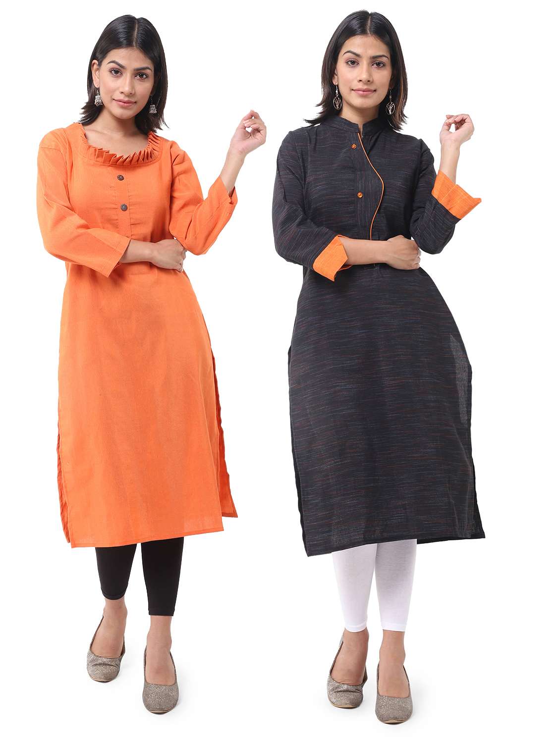 women pack of 2 three quarter sleeve straight kurta