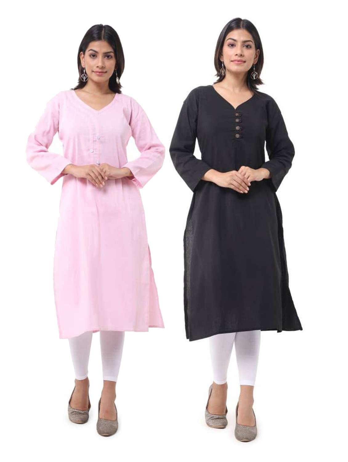 women pack of 2 three quarter sleeve straight kurta