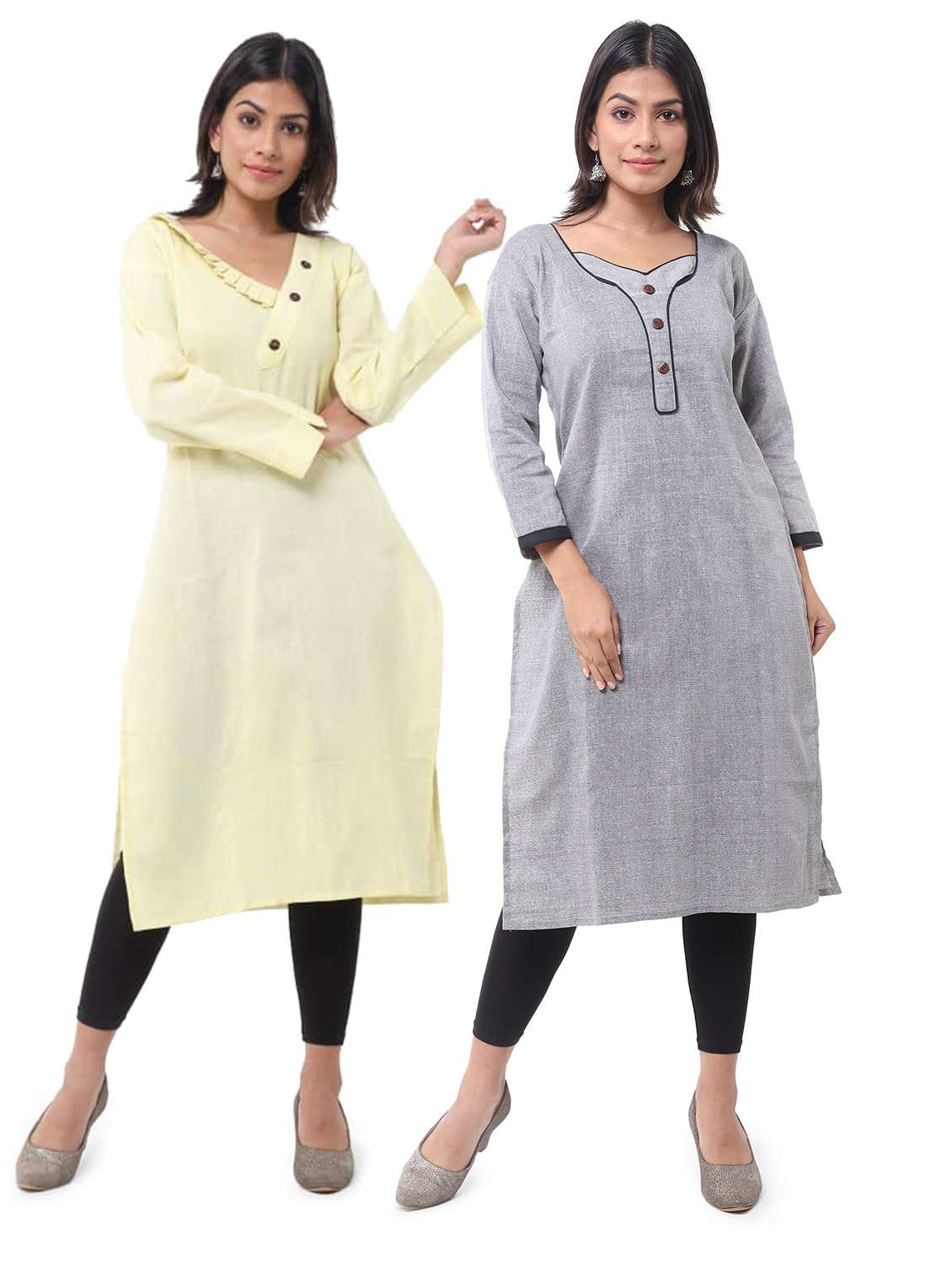 women pack of 2 three quarter sleeve straight kurta