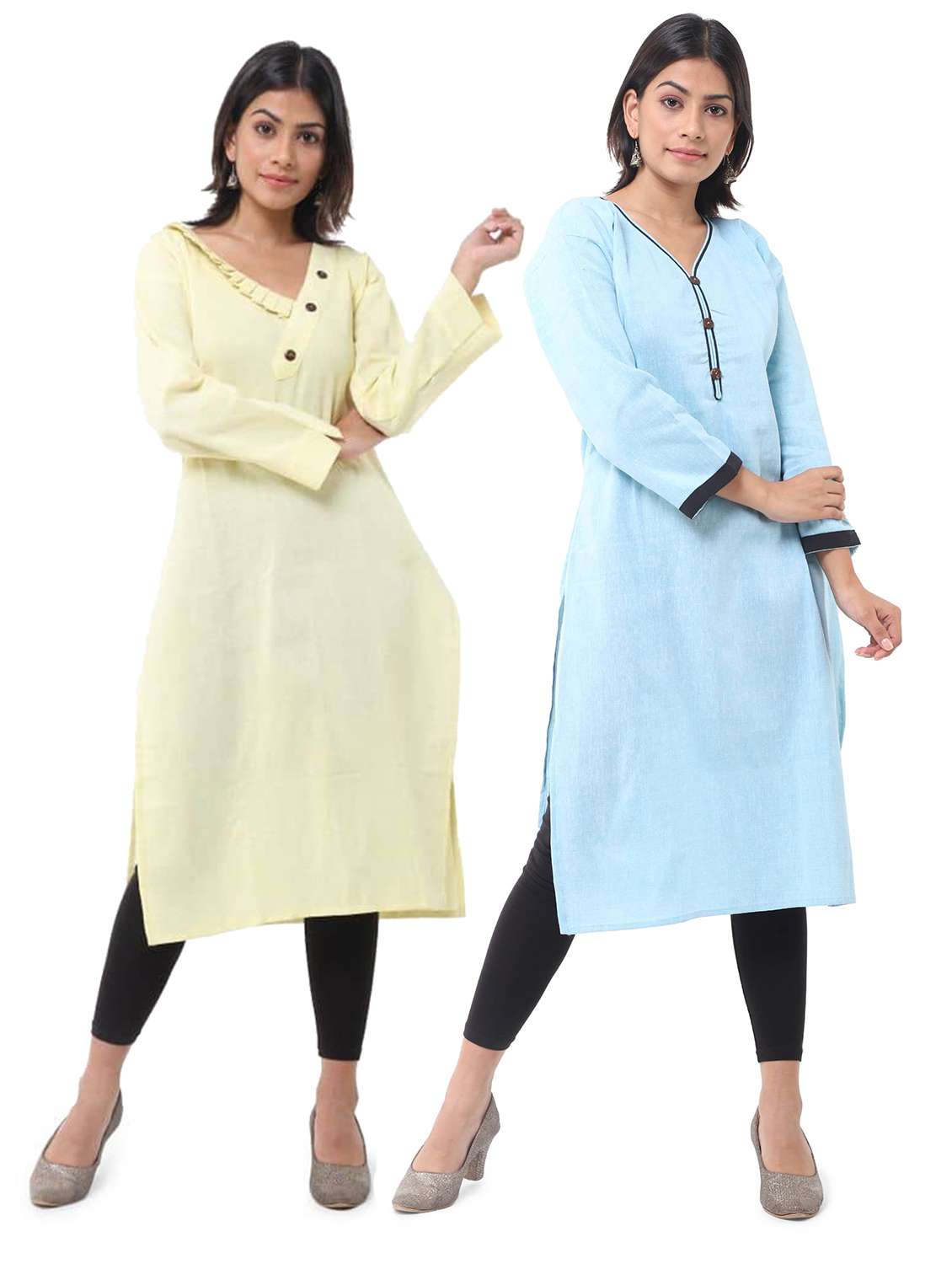 women pack of 2 three quarter sleeve straight kurta