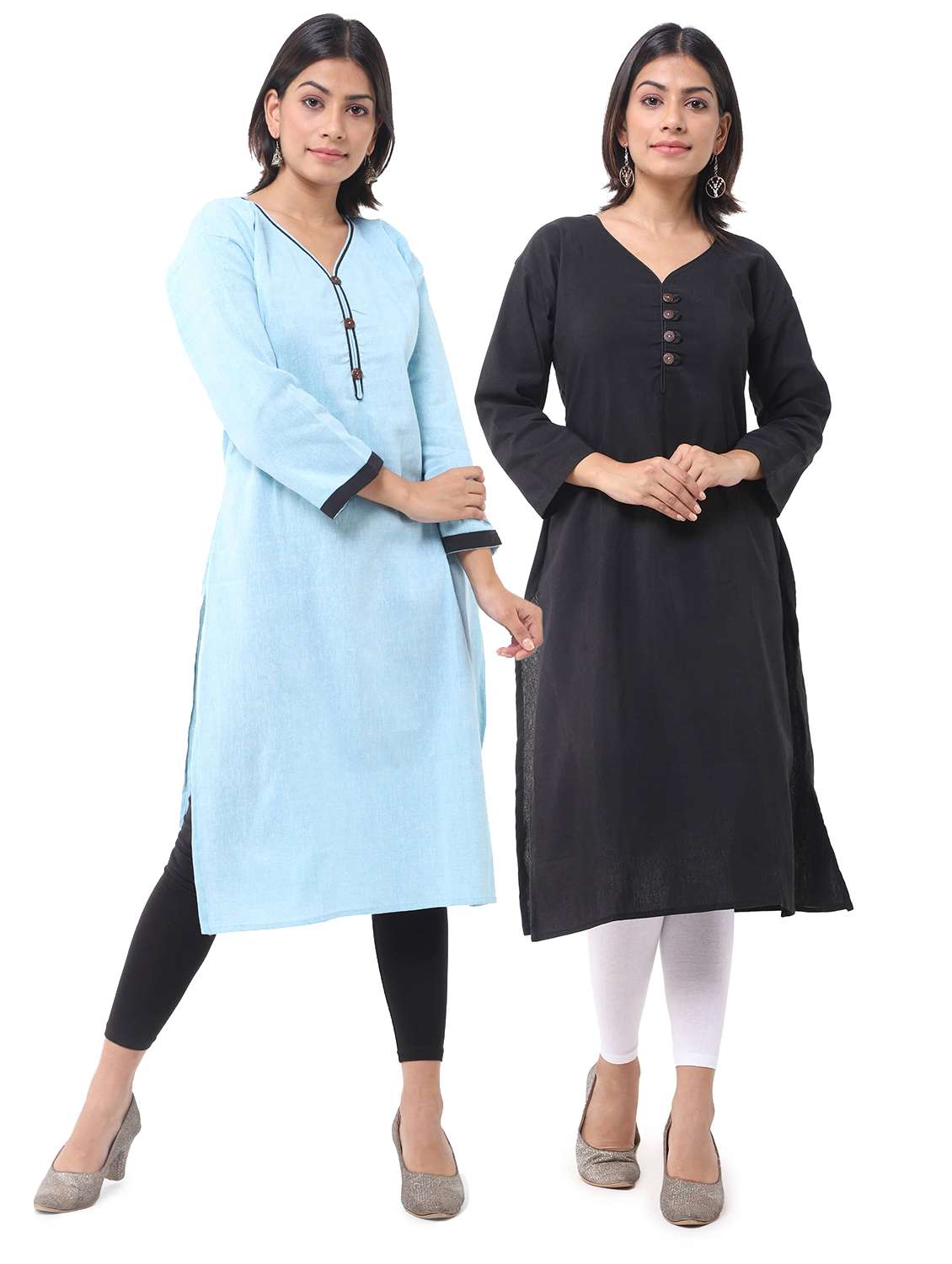 women pack of 2 three quarter sleeve straight kurta